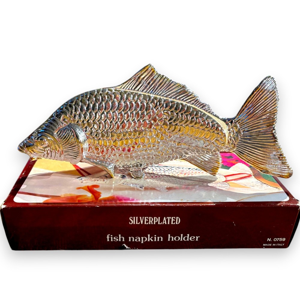 Regal Silver Silverplated Fish Napkin Holder Made‎ in Italy N. 0759 Carp Koi